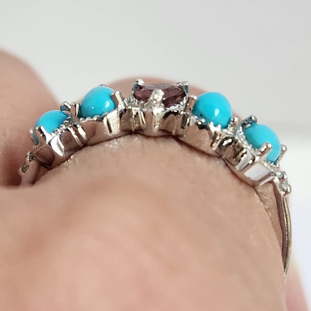 NWT 925 Sleeping Beauty Turquoise & Garnet Ring Size 7 - Picture 9 of 12